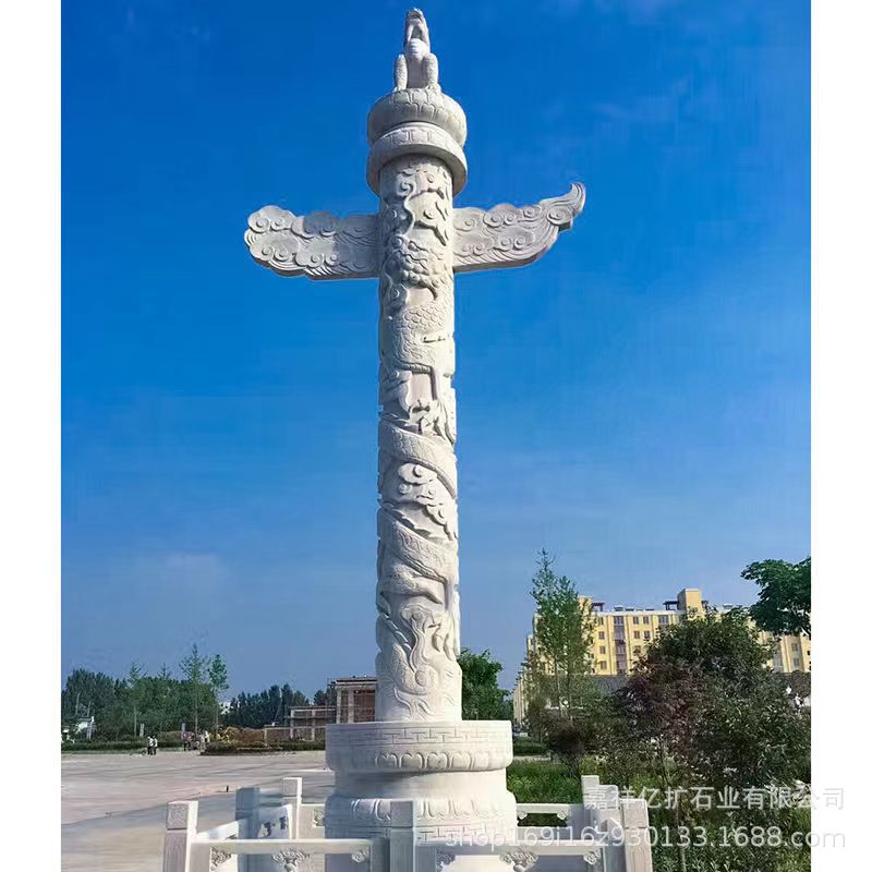 石雕盘龙柱大理石浮雕文化柱华表石龙柱九龙戏珠景观文化雕塑柱