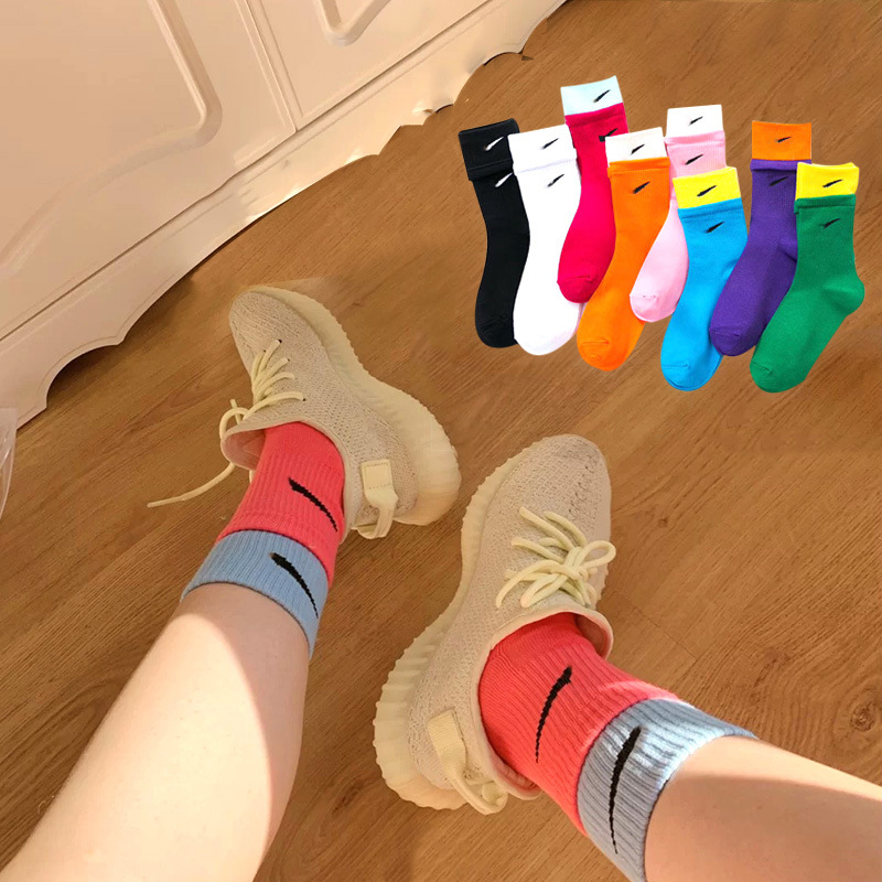 假两层袜子男女高筒棉袜nk袜子透气对勾袜子勾勾袜篮球彩色双层袜