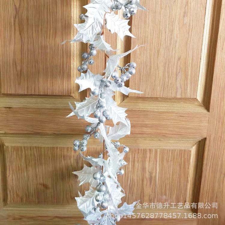 Cross-Border E-Commerce Manufacturers Supply Hotel Shopping Mall Scene Decoration Christmas Ornaments Silver Fruit Silver Leaf Hand String Rattan