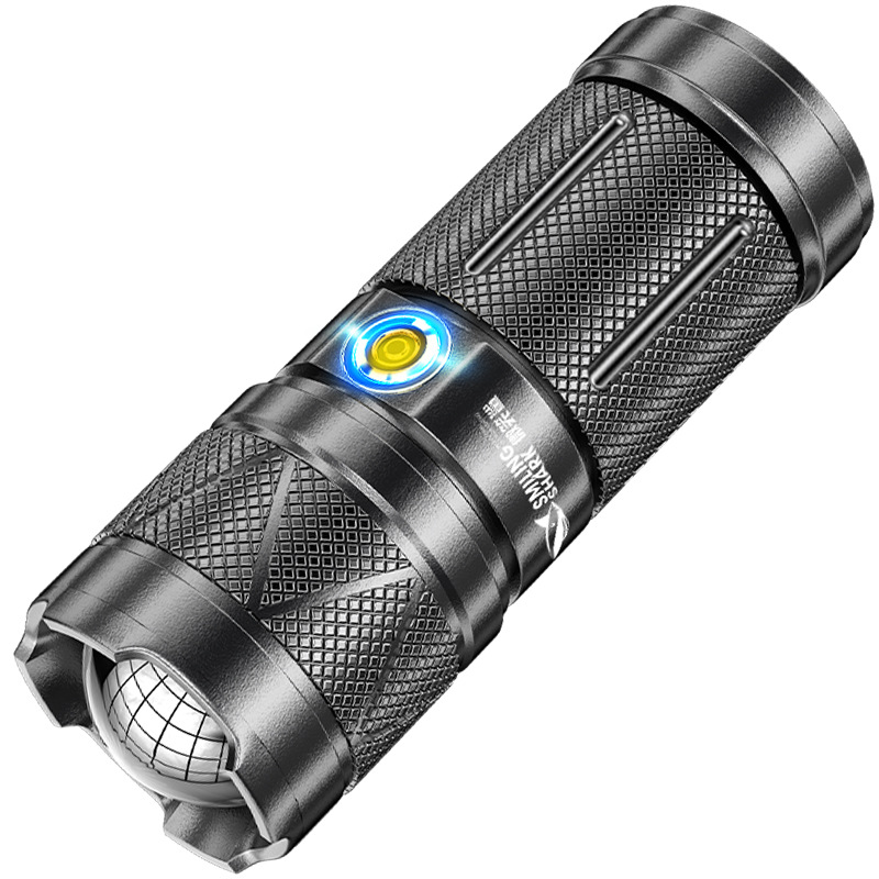 微笑鲨高亮p90调焦手电筒登山徒步聚光远射手电 充电宝强光手电筒