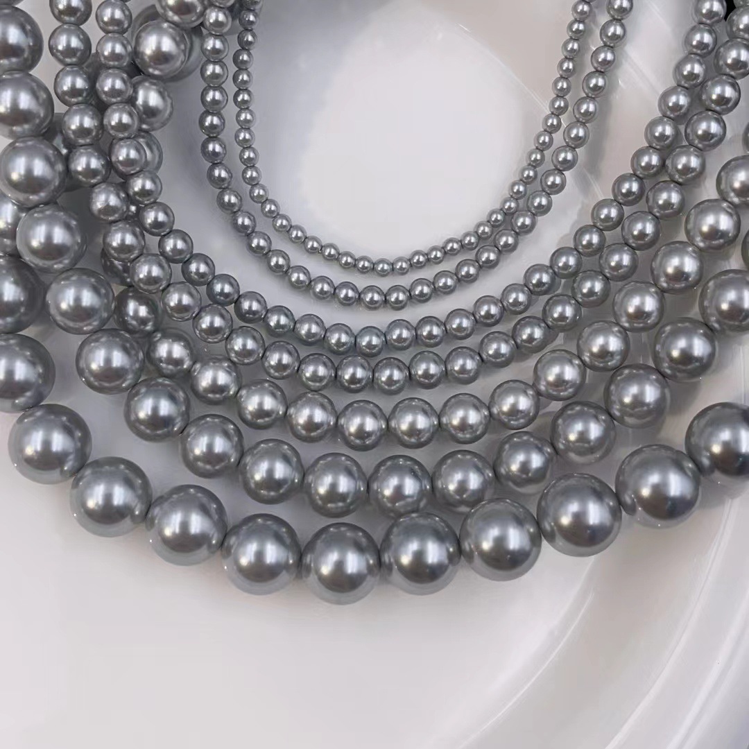 法式施家正圆真多麻银灰色珍珠项链女短链气质百搭高级感锁骨链