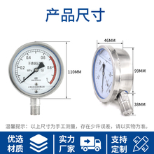 HZ不锈钢压力表Y100BF YTF100H不锈钢耐震压力表 304高温 氨用 仪