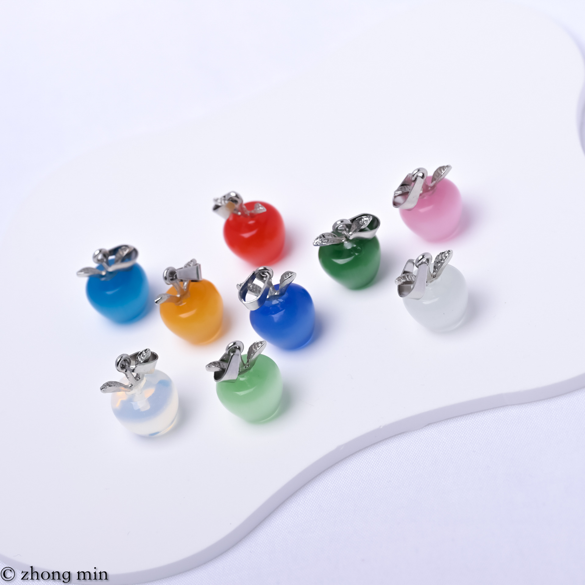 多彩猫眼石小苹果吊坠 diy饰品配饰小坠子猫眼小苹果配件项链手链