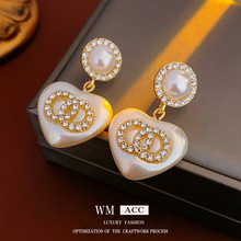 爱心珍珠耳环925银针镶钻双圈法式轻奢小众高级感耳饰批发工厂家