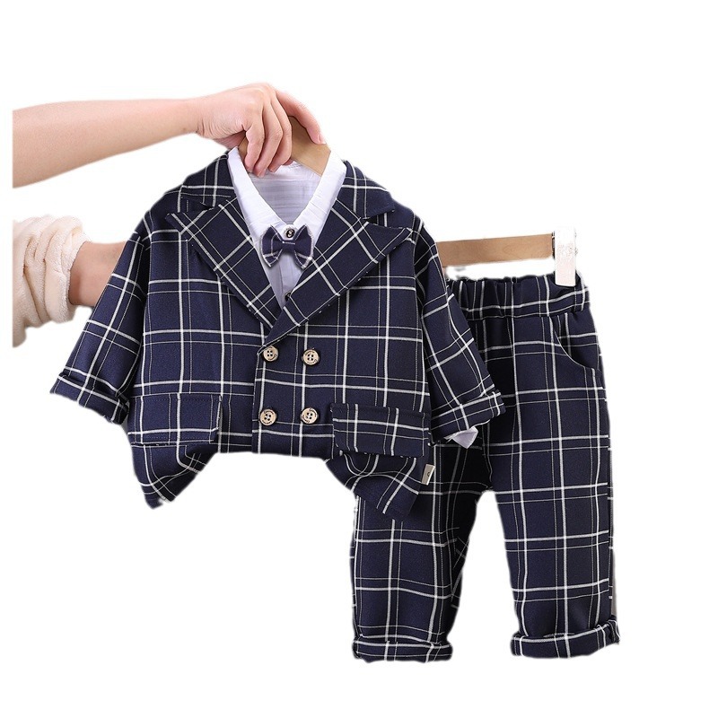 Korean Style Baby Long Sleeve Suit Three-Piece Set 2024 Autumn New Children's School Clothes Boys Performance Dress Suit