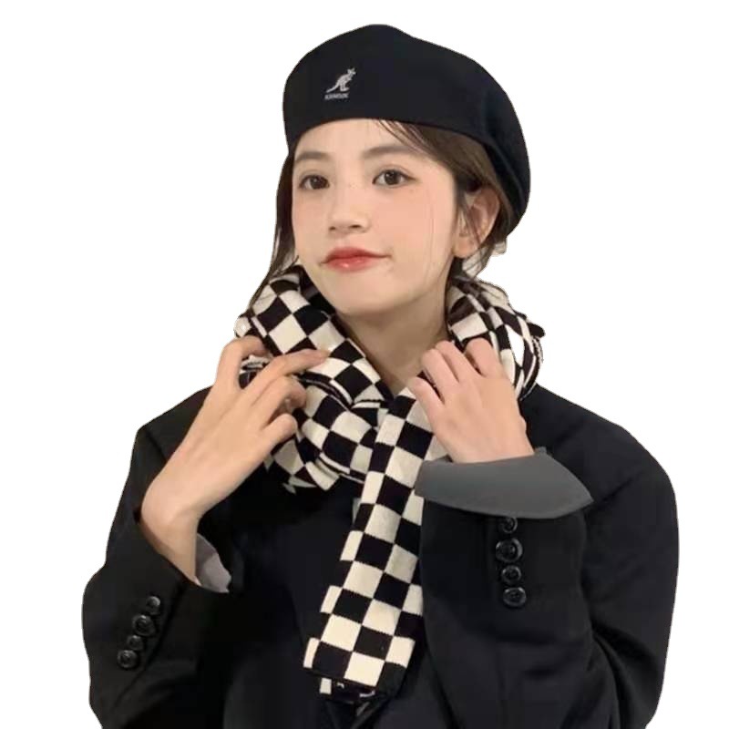 2022 New Trendy Ins Style Black and White Chessboard Plaid Scarf Soft All-Matching Warm Plaid Scarf Student Scarf