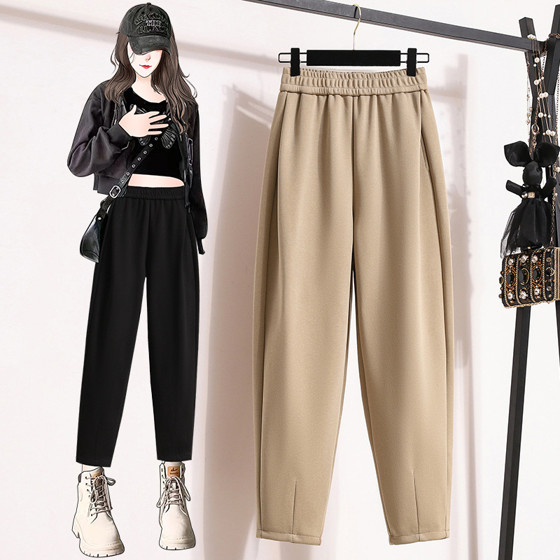 Cropped Grandma's Pants Women's Autumn and Winter New High Waist Velvet Thickening Casual Straight Pants Outdoor All-Matching Women's Pants