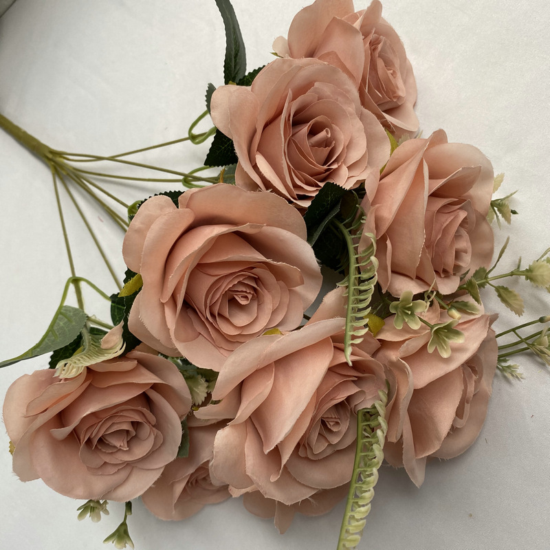 New 9-Head Fruit round Rose Home Decoration Wedding Simulation Bottle Flower Green Plant Shooting Props Fake Flower