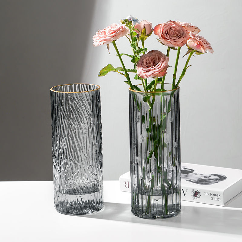直筒透明玻璃花瓶桌面插花水养干花鲜花花瓶ins风富贵竹客厅摆件