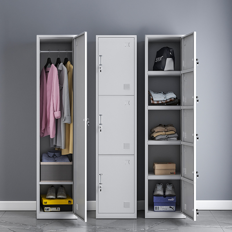 单门柜更衣柜员工储物柜家用窄缝带锁铁皮鞋柜简易办公衣柜多格柜