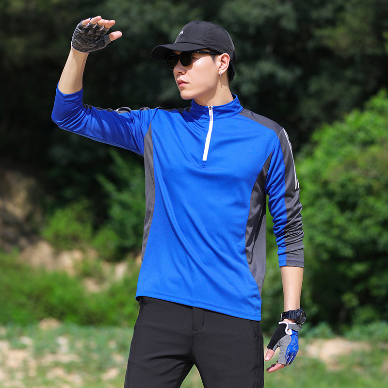Cross-Border Outdoor Quick-Drying Sports Leisure Men's Large Size Mountaineering Hiking Breathable Stand Collar Long Sleeve T-shirt
