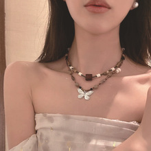 新中式复古串珠蝴蝶项链女轻奢小众设计感内搭装饰叠戴锁骨链配饰