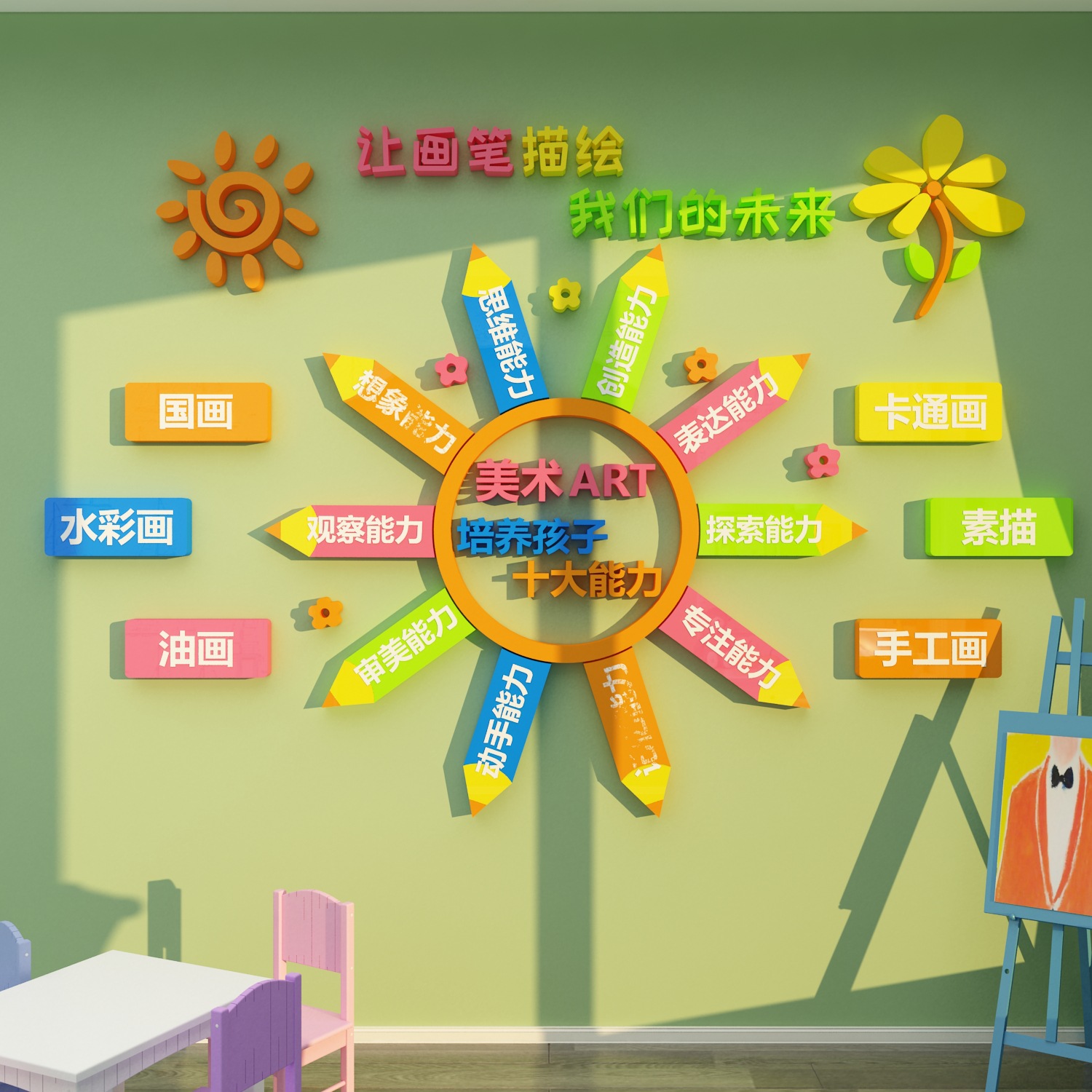 画室布置美术教室环创艺术培训班教育机构学校幼儿园墙面装饰文化