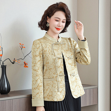 妈妈秋装新中式国风外套女新款设计感盘扣春秋款百搭减龄提花上衣