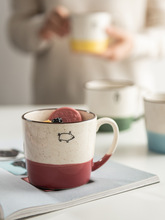 日本美浓烧小动物插画复古粗陶风彩色马克杯水杯咖啡杯茶杯