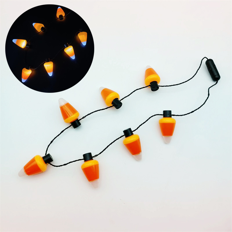 Factory Hot Sale Halloween 7led Light Corn Luminous Necklace Ghost Festival Props Candy Flash Necklace Decoration
