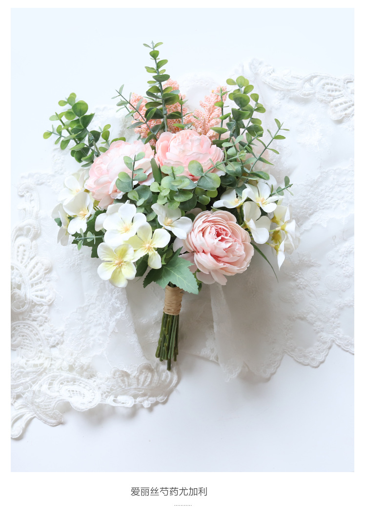 防真花森系尤加利手捧花仿真花假花新娘婚礼家居桌面道具装饰花