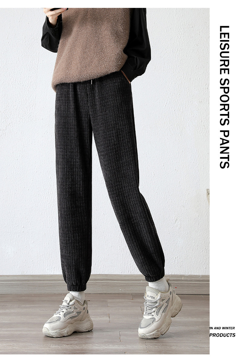 雪尼尔裤子女2022春季新款灯芯绒束脚裤运动卫裤哈伦休闲九分裤子