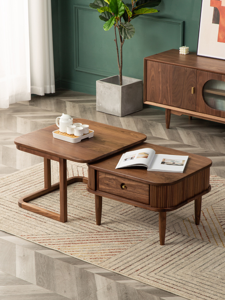 北欧实木方形茶几组合小户型黑胡桃木简约客厅家具日式边几小方桌