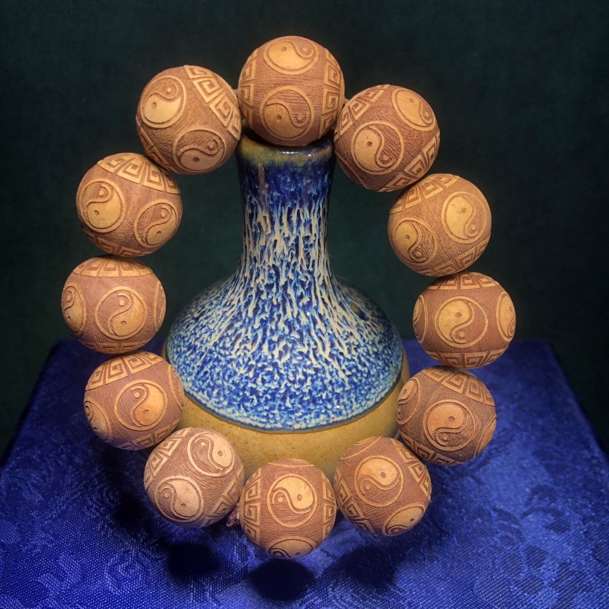 精品桃木木作精雕刻吉祥回纹八卦珠木雕20mm男士手串佛珠文玩礼品