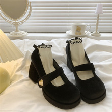 黑色小个子法式复古粗跟高跟鞋女2024新款春秋季玛丽珍浅口单鞋子