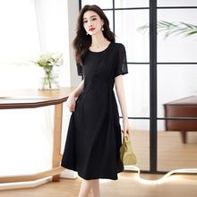 新款夏装优雅气质拼接中长款短袖减龄显瘦连衣裙 NY23023