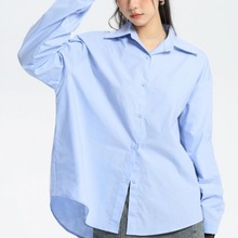 蓝色衬衫女长袖2024春秋新款韩版设计感小众小个子内搭叠穿白衬衣