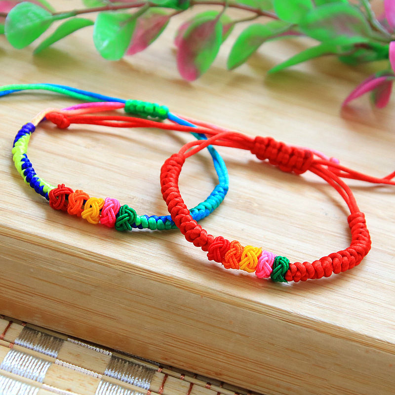 端午节彩色菠萝结金刚结五彩绳手绳 批发手工花球五彩线彩绳手链