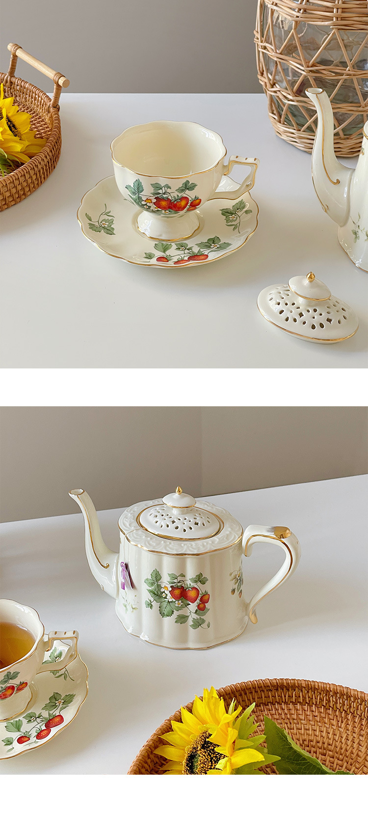 英式花茶壶描金杯碟套装花茶杯ins风餐厅欧式复古陶瓷茶壶咖啡壶