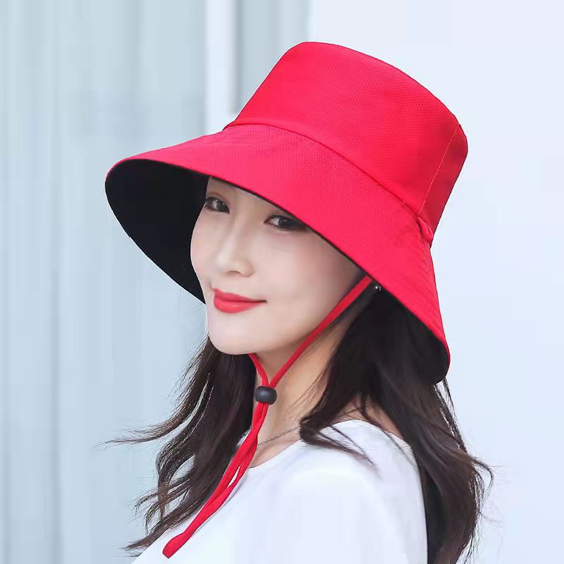 Bucket Hat Women's Summer Korean-Style Trendy Japanese Double-Sided Face Cover Ultraviolet-Proof Hat Big Brim Sun Hat Sun Hat