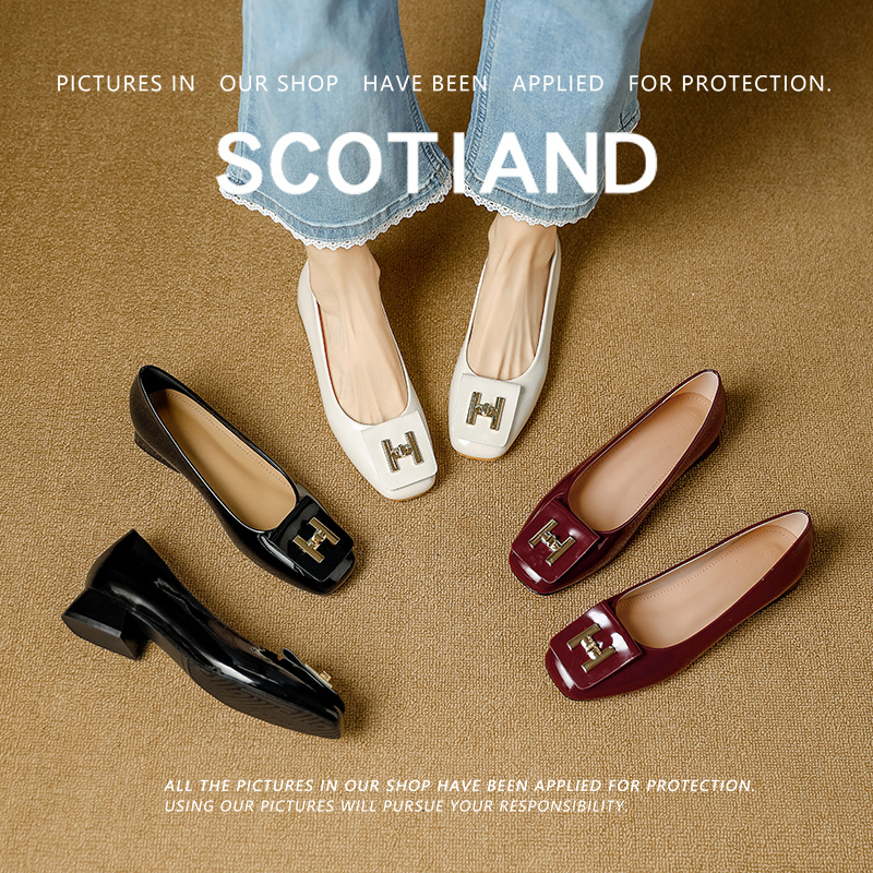 漆皮粗跟2025新款优雅套脚鞋法式浅口单鞋女士时尚穿搭工作鞋批发