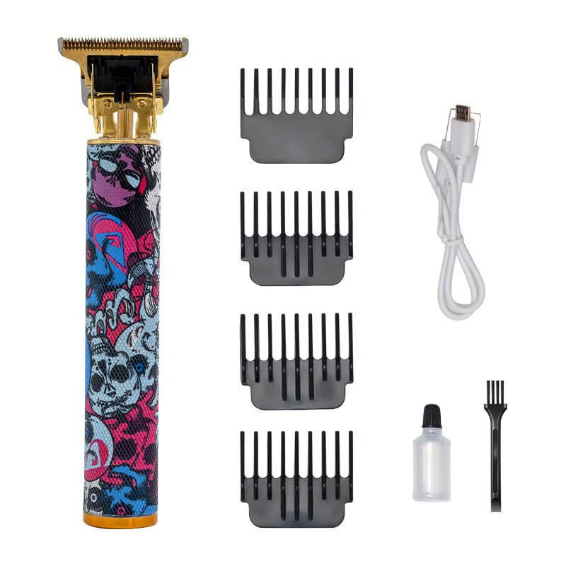 Cross-Border New Oil Head Scissors Fashion Graffiti Electric Carving Scissors T-Type 0 Cutter Head Charging Hair Clipper Electrical Hair Cutter Wholesale