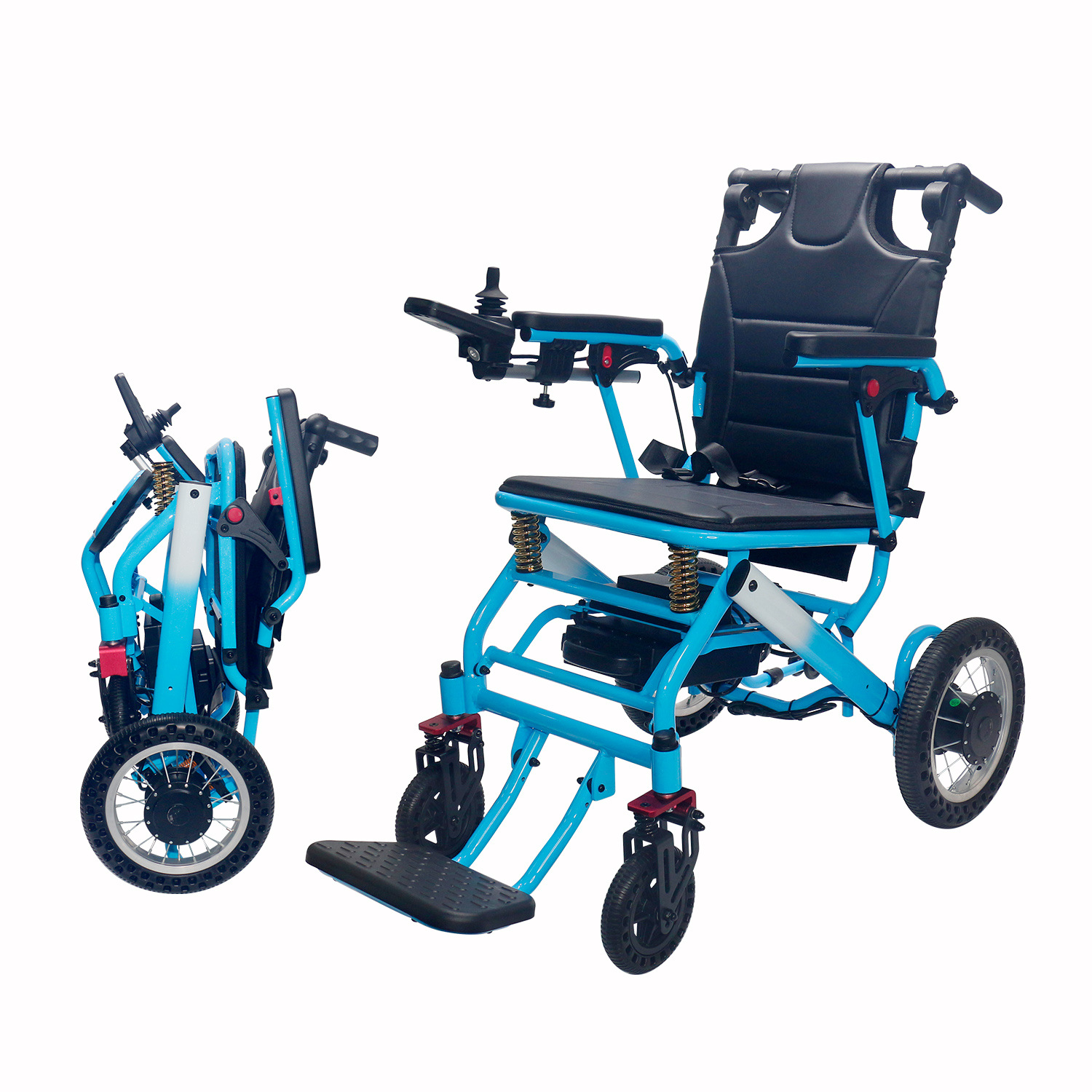 渐变蓝铝合金18kg残疾人老年人旅行家居专用可折叠电动轮椅-阿里巴巴
