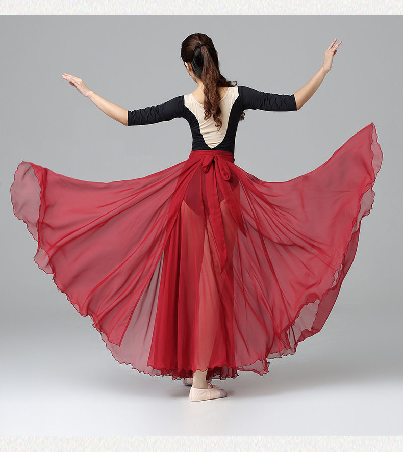 720度单层裙中国古典现代民族舞蹈练功裙子表演出服飘逸大摆纱裙
