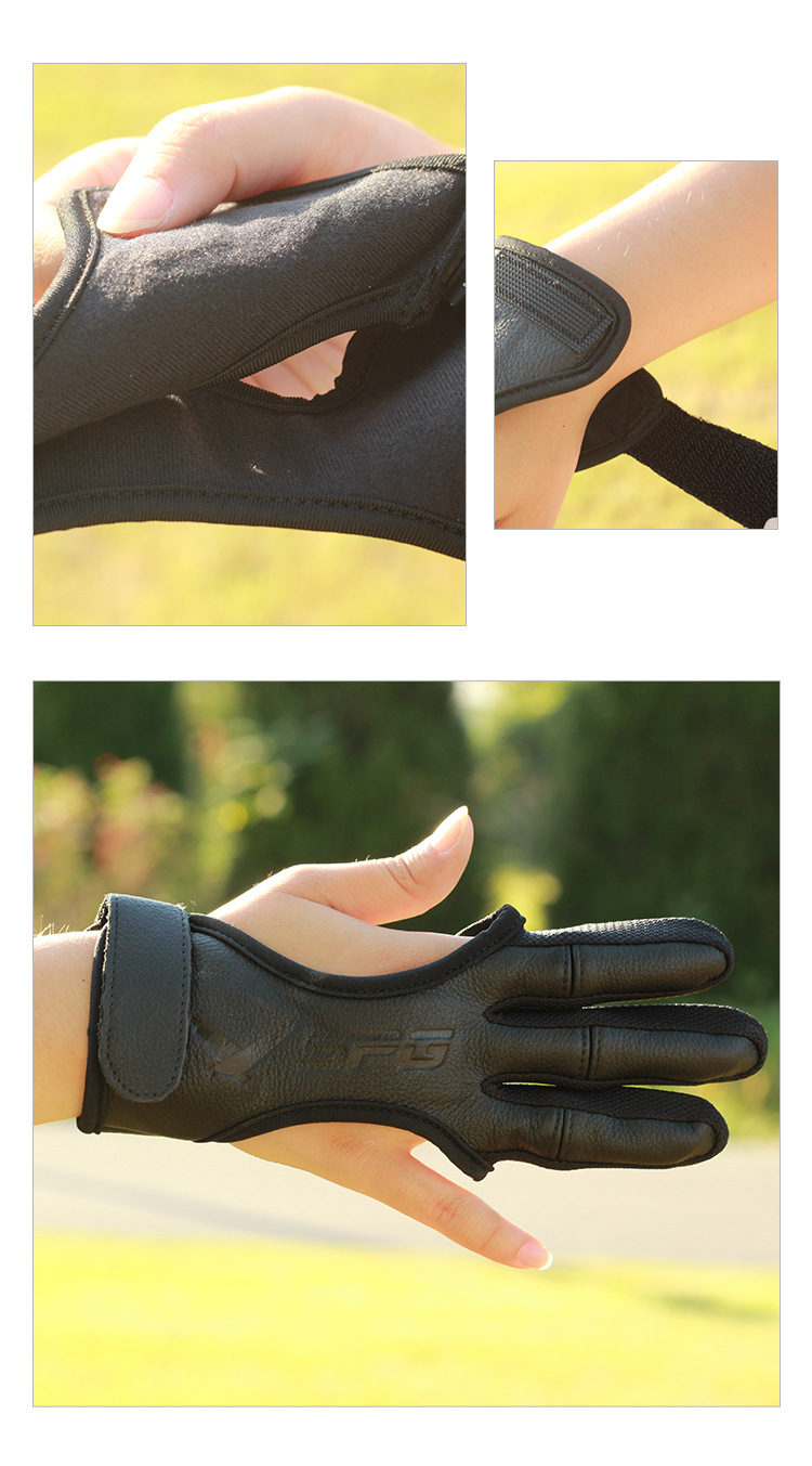 弓箭射箭三指手套 美猎反曲弓护指手套 射击运动鹿皮手套护具批发