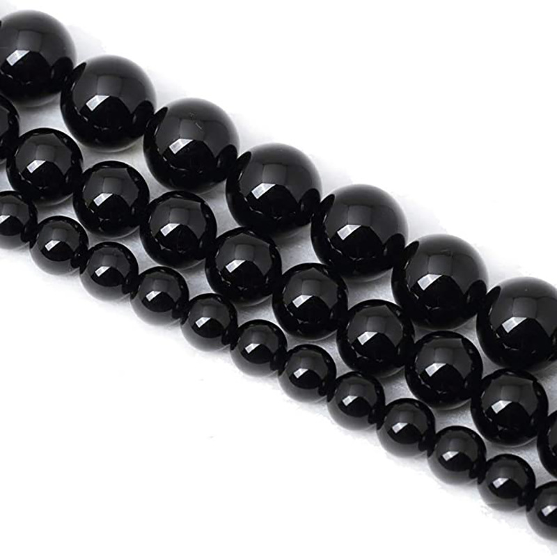 Tiktok Live Broadcast Natural Black Agate round Beads Obsidian Scattered Beads Glass Semi-Finished Beads DIY Ornament Accessories