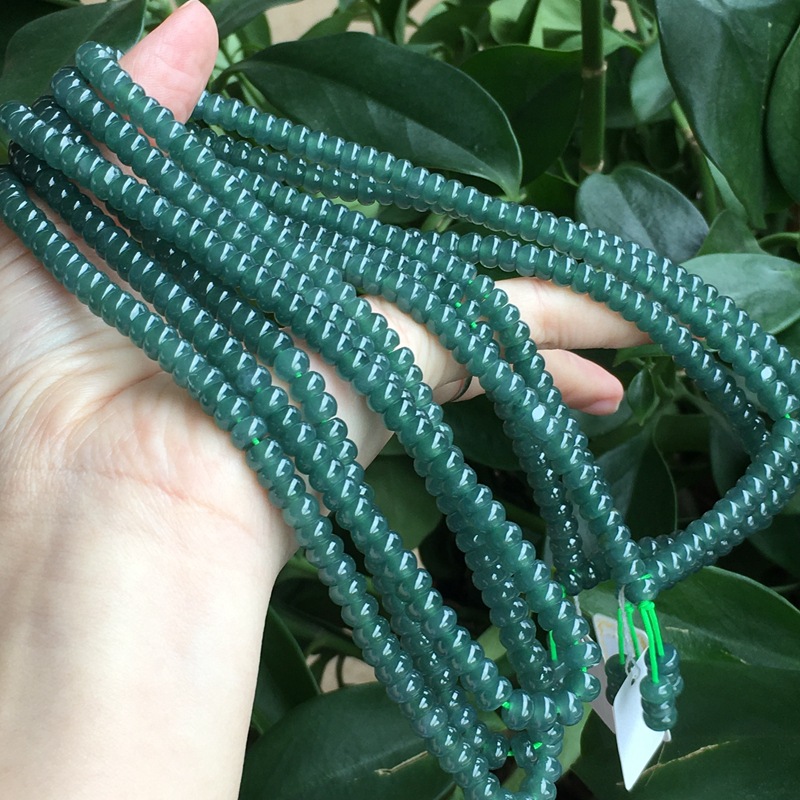 缅甸老坑翡翠蓝水算盘珠项链 女款蓝水翡翠多圈手链项链时尚大方