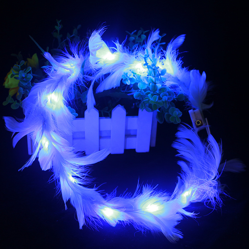 New Glowing Angel Goose Feather Garland Feather Flash Headdress Internet Celebrity Night Market Push Scan Code Small Gift Wholesale