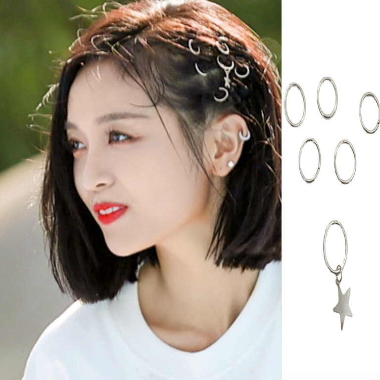 吴宣仪同款短发脏辫发饰五角星环扣编发圈麻花辫编发配饰个性发饰