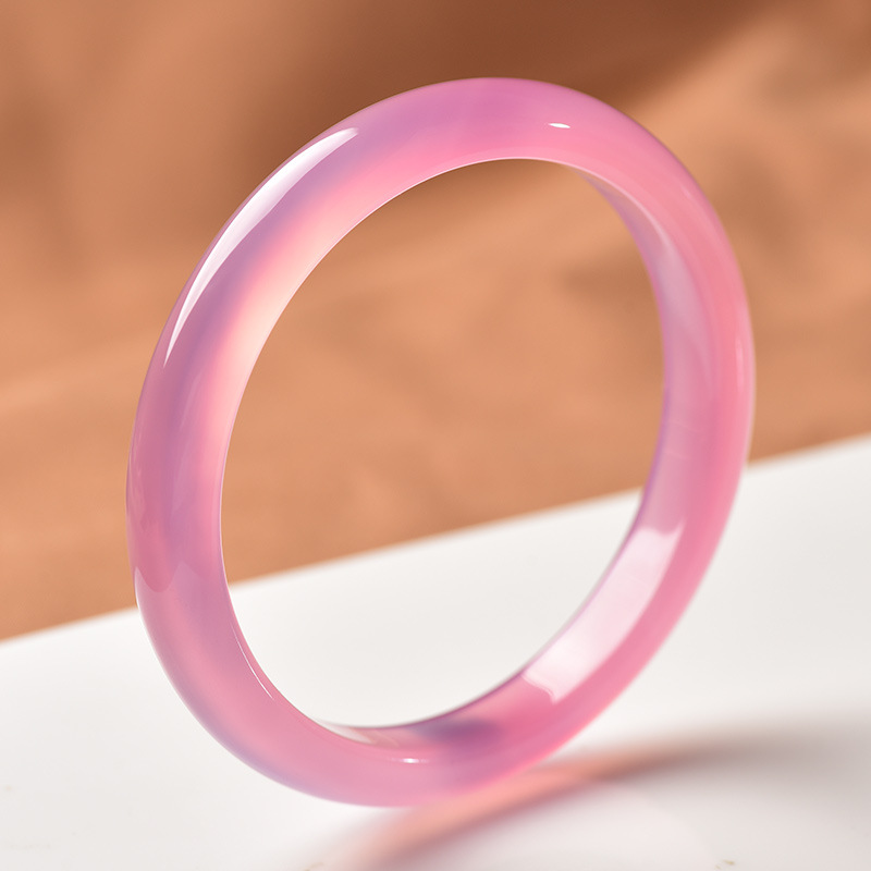 粉玛瑙手镯天然冰种紫罗兰玉髓时尚细条少女荔枝冻叮当玉石玉镯子