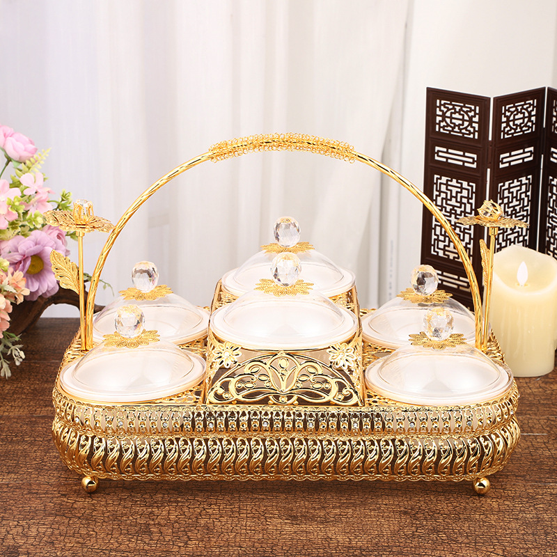 Classical Affordable Luxury Style Six-Grid Acrylic Fruit Plate Exquisite High-End Pattern Portable Fruit Snack Dessert Fruit Basket