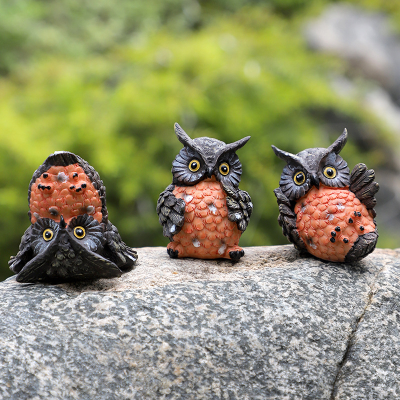 3 Pcs/set Halloween Decorations Cute Owl Resin Decorations Zakka Garden Outdoor Decoration Ornaments