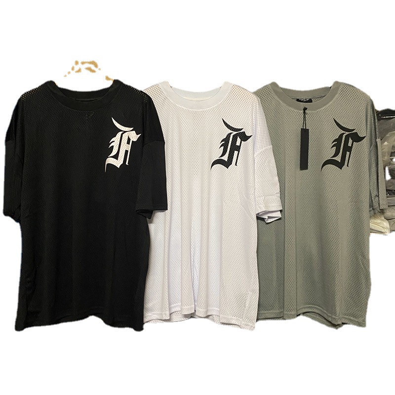 fog 第五季主线网眼镂空勋章短袖宽松圆领t恤徽章刺绣比伯同款潮