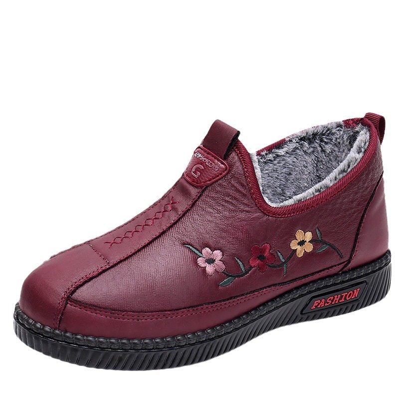 2023 New Cotton Shoes Women's Winter Fleece Lined Padded Warm Keeping Old Beijing Cloth Shoes Non-Slip Soft Bottom Middle-Aged and Elderly Mom Shoes