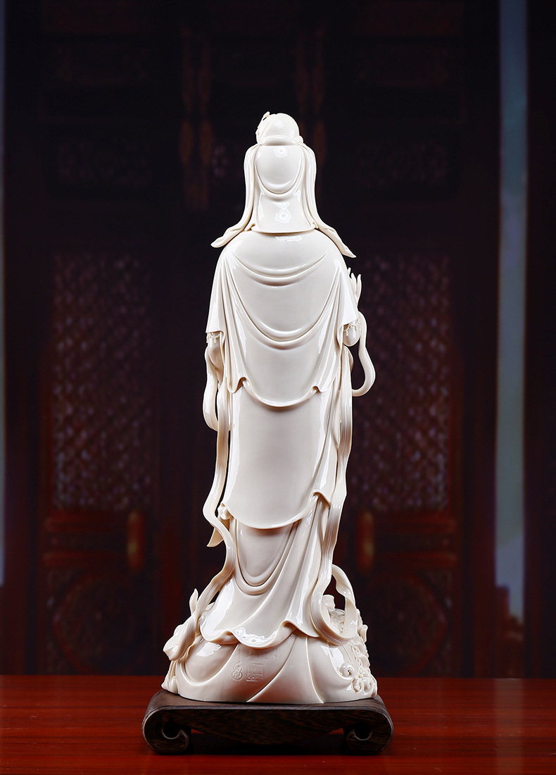 造趣 陶瓷雕刻工艺品 福建省陶瓷艺术大师林吉祥手签鳌鱼观音菩萨