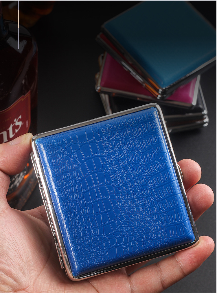 仿鳄鱼皮烟盒20支装铁夹烟盒男便携式香菸盒防压烟夹收纳盒塑料