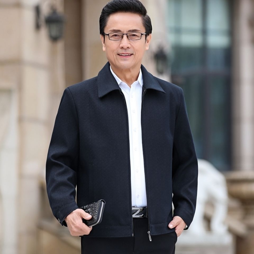 季爸爸外套中老年男士夹克衫休闲翻领岁老人装爷爷上衣
