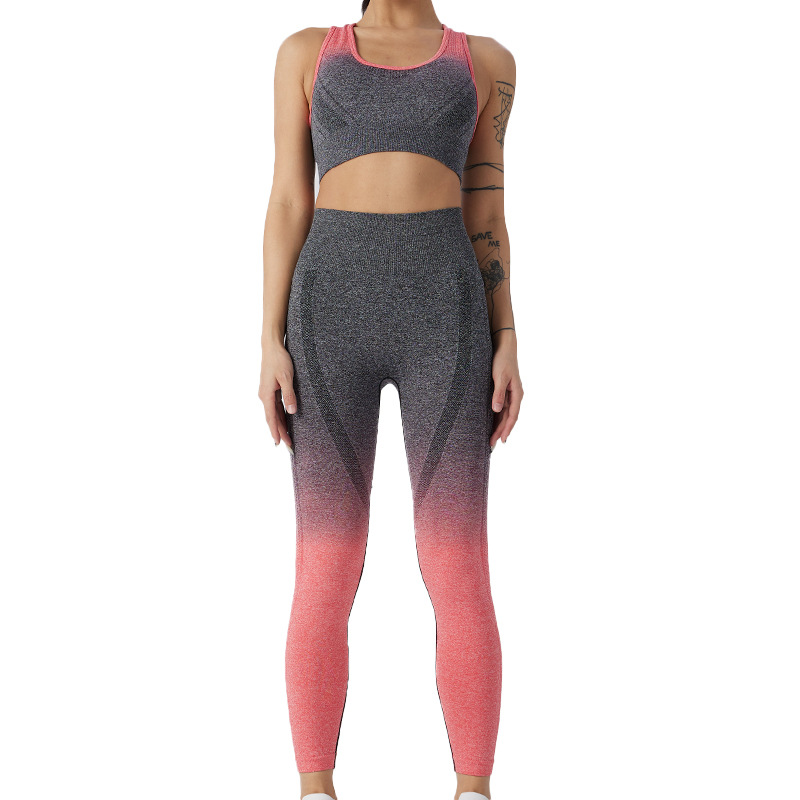 Cross-Border Yoga Clothes Summer Women's Fitness Trousers Outdoor Running Sports Yoga Pants Hip Lifting Knitted Vest Suit Women