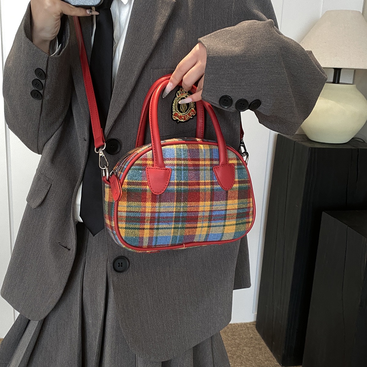 New Simple Handbag Korean Style Fashionable Plaid Shell Bag Niche All-Match Shoulder Messenger Bag Cross-Border