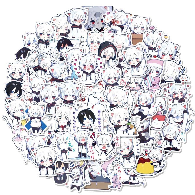 日本唱见mafumafu白色卡通贴画行李箱滑板笔记本防水涂鸦贴纸